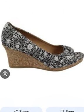 Dexflex Comfort Karlie Black & White Floral Canvas Knot Cork Wedge W 6.5